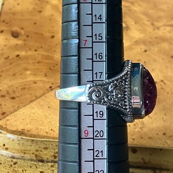 Natural African Ruby Sterling Silver Ring Size 8 - Picture 7 of 8